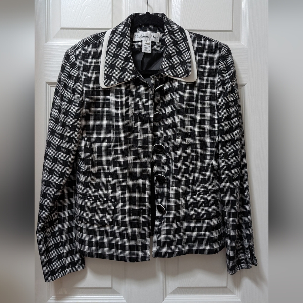 Christian Dior vintage plaid black and white check blazer size 4